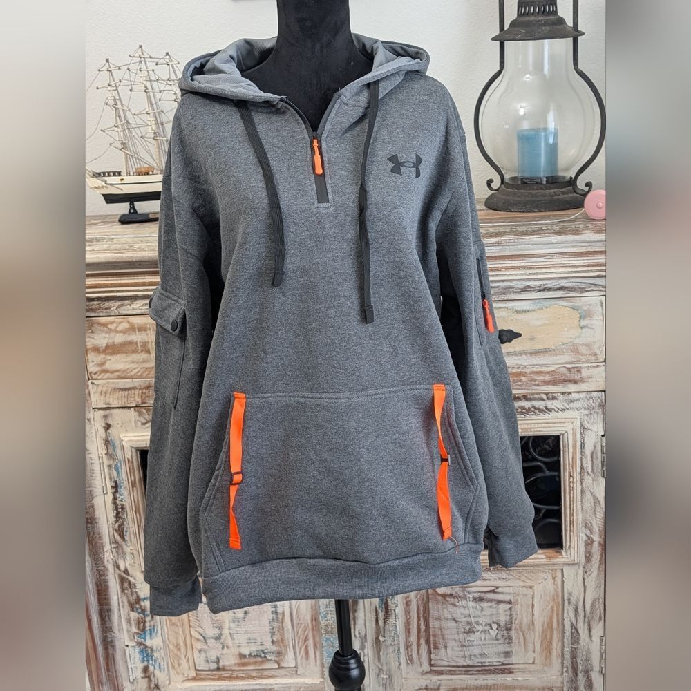 NWOT Under Armour Heathered Charcoal Tactical Hoodie with Bright Orange XXL Men
